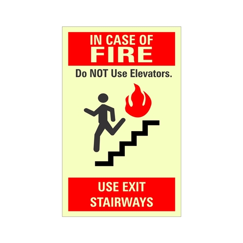 Luminescent In Case Of Fire Elevator Sign, 8