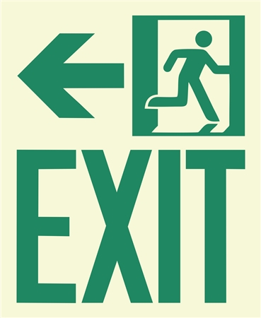 Photoluminescent Running Man Exit Sign, Left Arrow, 8x9.75