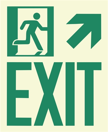 Photoluminescent Running Man Exit Sign, Top Right Arrow, 8x9.75