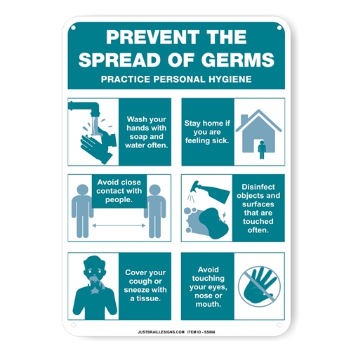 Prevent the Spread of Germs Safety Sign, Teal & White