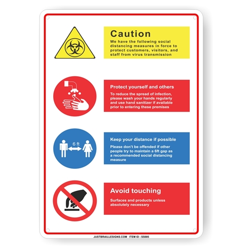 Prevent the Spread of Germs Safety Sign, Red, Yellow, Blue & White